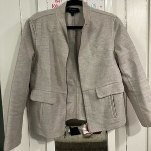 St. John Light Gray Collarless Wool Blend Coat with Flap Detail